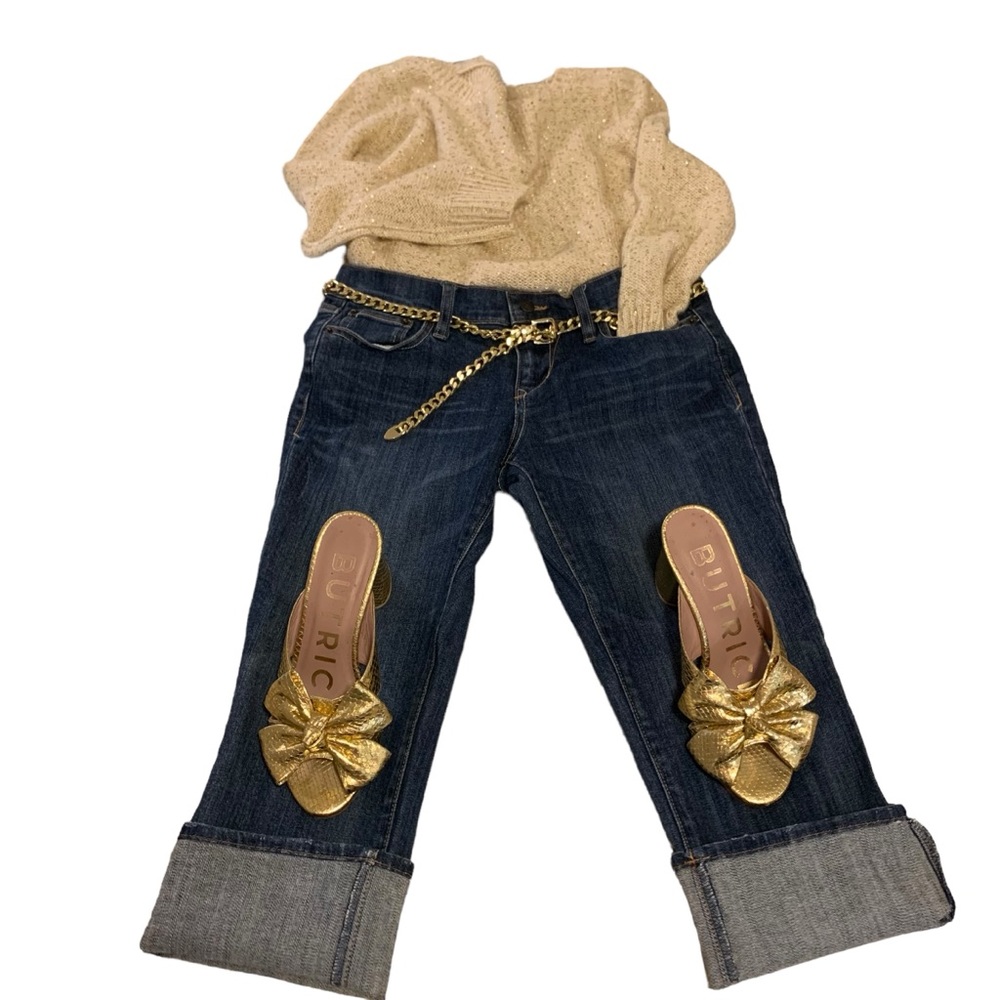 Vtg old navy capri denim jeans dark wash can roll stiff hem some stretch 98/2 2R